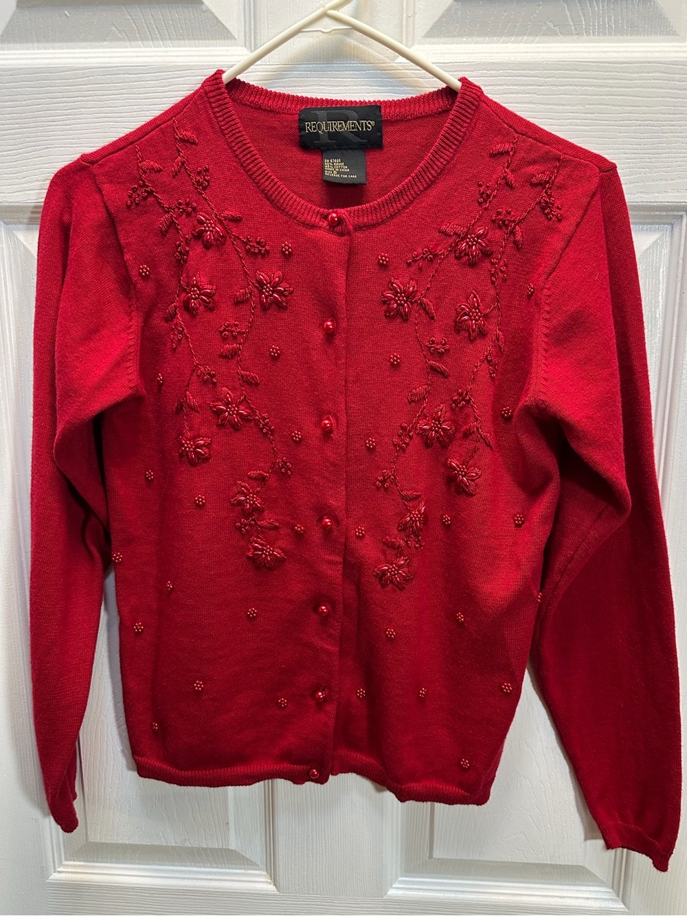 Requirements Red Floral Embroidered Button Cardigan